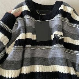 Sweatshirts Lazy style soft waxy striped sweater for men and women in autumn and winter loose casual highend Hong Kong style forest sweater
