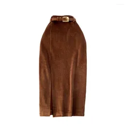 Skirts Women Skirt Split High Waist Soft Thick Warm Sheath Commute Zipper Closure Mid-calf Length Midi