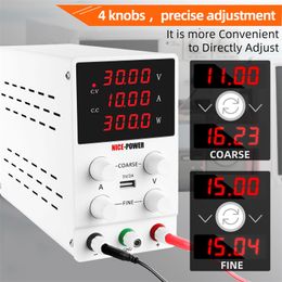 Adjustable Regulated DC Power Supply 30V 5A 10A Laboratory Bench Lab Switching Power Supplies 60V 120V LED Screen USB 5V 2A