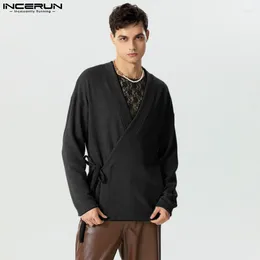 Men's Sweaters INCERUN Tops 2024 American Style Handsome Men Knitted Pit Tie Design Shirt Casual Simple Solid Color Loose Cardigan Blouse