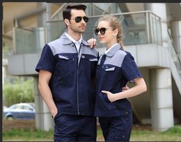 Summer Workwear Working Clothes Set Male/female Factory Uniform Workshop Auto Repair Short-sleeved Coveralls Suit Contrast Colour