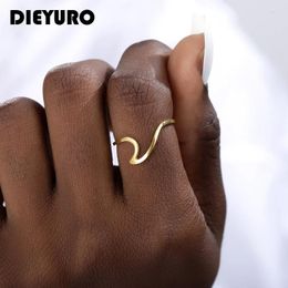 Cluster Rings DIEYURO 316L Stainless Steel Fashion Design Geometric Wave Unique Ring Light Luxury Ladies Party Jewellery 3 Colours Adjustable