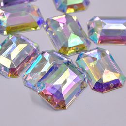 JUNAO 30*40mm Sew On Crystal AB Rectangle Rhinestone Applique Large Clear Crystal Stones Sewing Acrylic Gems Faltbak Big Strass