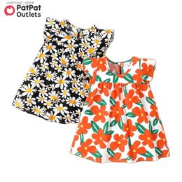 Girl's Dresses 100% Cotton Summer Lovely Baby Girl Designer Clothes All Over Floral Print Flutter-sleeve Dress Cute Toddler Outfits L47