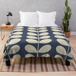 Blankets Orla Kiely Multi Stem Pattern Design Blue White Throw Blanket Kid'S Bed Plaid