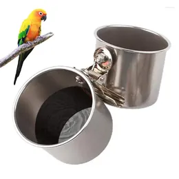 Other Bird Supplies Stainless Steel Parrot Feeding Cups Cage Water Bowl Double Sided Food Feeder Box Pet Product For Small Animals Birds