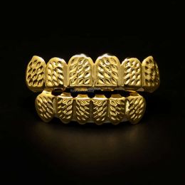 Bio Copper Gold Plated Hip Hop Bling Jewelry Teeth Grillz Caps Top & Bottom Golden Grill Set Tooth Socket Hallowmas Party Props