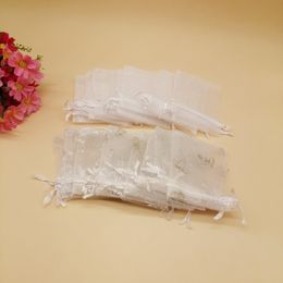 50Pcs Butterfly White Organza Bags Small Drawstring Pouches Gift Bags Cosmetic Bag for Make Up Wedding Storage Packaging Bag