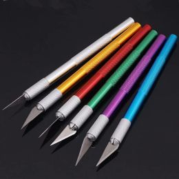 6Pc/Set Leather Cutting Knife Pen Knife Aluminium Rod Carving Tool Graver Cutter Craft Leather Cut Metal Handle Replaceable Blade