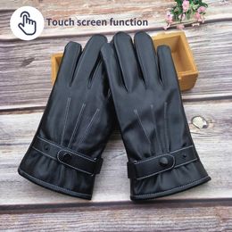 Leather Gloves Touch Screen Winter Gloves Men Genuine Black Real Sheepskin Wool Lining Warm Driving Gloves Cycling