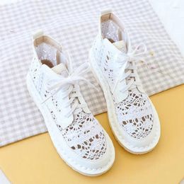 Casual Shoes Spring Lace Hollow Handmade Custom Non-slip Soft-soled Sandals Versatile And Comfortable Flat-bottomed Womens Single Shoe