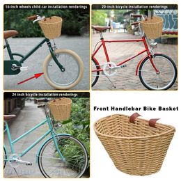 Rattan Bike Basket Cargo Bag Children Bicycle Front Handlebar Mount Basket Hand-woven Wicker Bicycle Storage Holder Fastshipping