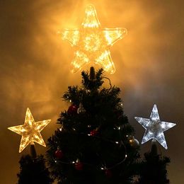 1pc 23/16cm Led Christmas Tree Top Star Light Glowing Five-pointed Star Xmas Tree Ornaments Navidad New Year Party Decor Gift