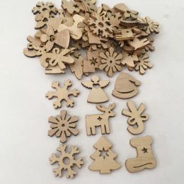 50pcs Christmas Tree Star Snowflake Shapes Wooden Scrapbooking Craft for Embellishments Handmade Diy Handicraft Decor