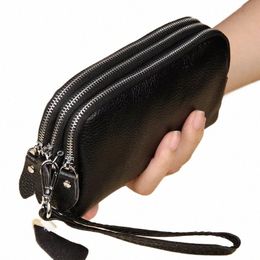 mj Women Lg Wallet Genuine Leather 3-Layer Zipper Purse Bag Large Capacity Wristlet Clutch Wallets Phe Bag Mey Purses 50Ir#