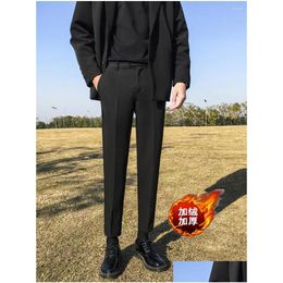 Mens Suits Blazers 2023 Spring Autumn Casual Pants Men Thin Stretch Slim Fit Elastic Waist Cotton Business Classic Korean Trousers Mal Dhqh8
