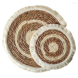 Table Mats Round Woven Placemats For Dining 9.8 Inch Small Natural Braided Rattan Tablemat Wicker Charger Plates Holiday Kitchen