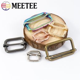 Meetee 5Pcs 13-50mm Metal Pin Buckle Tri-glides Slider Adjuster Clasp Bag Strap Ring Buckles Belt Webbing Hook DIY Accessories