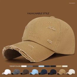 Ball Caps Four Seasons Korean Version Of The Ripped Unisex Baseball Cap Personality Flash Wash Solid Color Cotton Casual Sunhat Hat
