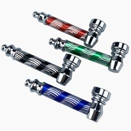 New Metal Smoking Pipes Dry Herb Tobacco Hand Portable Pocket Smoke Pipe 4 Colors Mesh Screen Bong Smoking Accessories