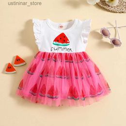 Girl's Dresses VISgogo Baby Girls Summer Dress Watermelon Print Mesh A-Line Princess Dress for Beach Party Cute Clothes L47