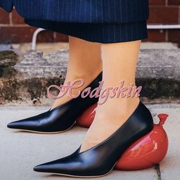 Balloon Heels Women Pumps Pointed Toe Solid Strange Style Shallow Sexy Shoes Leather Slip On Spring Party Runway Designer Pumps 240409