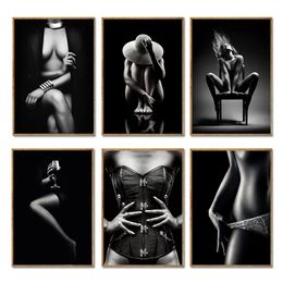 Black Sexy Nude Women Figure Canvas Painting Posters and Prints Modern Wall Art Pictures Cuadros Living Room Home Decor No Frame