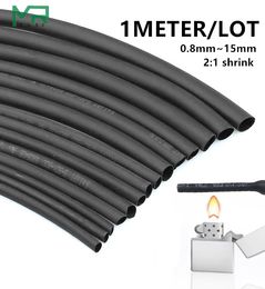 1 METER/LOT 2:1 Black 0.8mm~10mm Polyolefin Cable Sleeves Electronic component DIY Connector Repair heat shrink tube