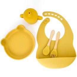 100%Food Safe Approve Silicone Dining Appliance Waterproof Baby Bibs For Children Feeding Solid Food Dishes Plate Sippy Cup