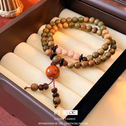 New Chinese Style Green Sandalwood Round Bead Double-layer Design, Fashionable and Versatile Bracelet for Women