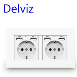 Delviz Dual Power Socket, Household Charging port, Steel frame structure, Eu standard 16A 220V~250V, Grey panel USB Wall socket