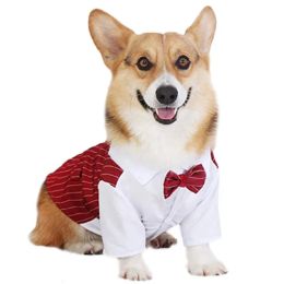 Dog Shirt Pet Small Dog Clothes Stylish Suit Bow Tie Wedding Shirt Costume Formal Tuxedo With Bow Tie Cat Puppy Bulldog Outfits