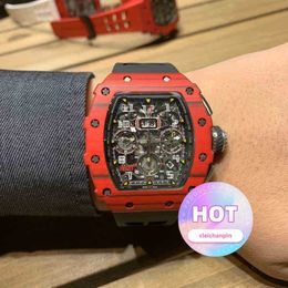 Mens watch New mechanical wrist watches rm11-03 Date Luxury Mens Mechanics Business Leisure Automatic Machine Red Carbon Fiber Tape Male Designer High-quality