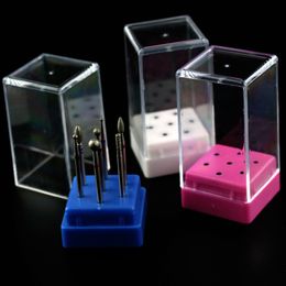 7 Holes Nail Drill Bit Holder Stand Display Container Clear Acrylic Storage Box Organizer Electric Drill Art Tools Files