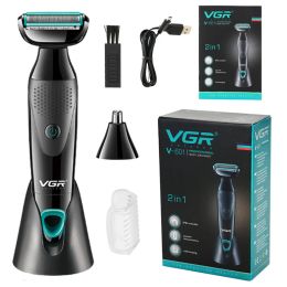 Shavers VGR 2in1 Body Groomer For Men&Women Body Hair Trimmer Washable Beard Electric Shaver Rechargeable Nose Ear Grooming Wet Dry