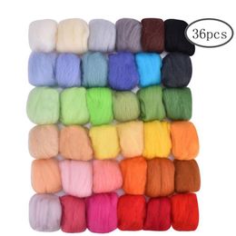 36/50Pcs Colours Wool Felt Roving Wool Felting Tool Kit Fibre Material with Felt Needle Set Weaving Needlework Spinning Craft Kit