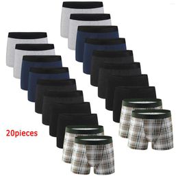 Underpants 20pcs Pack Plaid Boxer For Men Panties Cotton Underwear Male Brand And Homme Luxury Set Shorts Box Slip Kit 2024