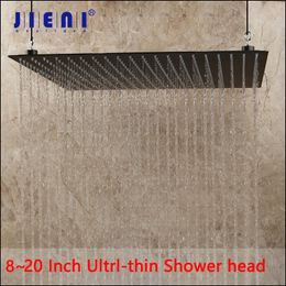 JIENI 8~20 Inch Ultra-thin Rain Shower Head Black Painting Bathroom Square Super Slim Rainfall Water Spray Faucet Mixer Use