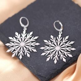 Hoop Earrings QIAMNI Snowflake For Women Girls Stainless Steel Flower Geometric Drop Ear Aesthetic Wedding Christmas Jewerly