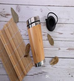 450ml Reusable Bamboo Tumbler Stainless Steel tumbler Customised Water Bottle Double Wall Vacuum Insulated Travel Mug with Straine5441008