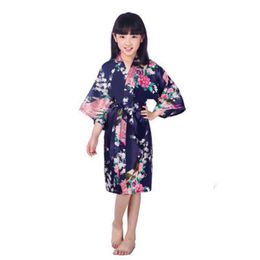 Wholesale Child's Satin Kimono Robes for Girls Kids Floral Sleepwear Peacock Flower Robe for Spa Wedding Birthday Nightgown