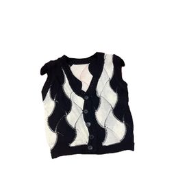 Classic Wavy Knit Vest Black White Striped Knitted Tank Top Summer Breathable Knit Cardigan Women Sleeveless Knit Tops Women Knits Tee