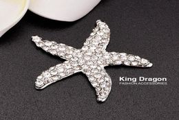 Rhine Starfish Embellishment Button Used On Wedding Invitation Or Decoration 32MM 20pcs/lot Silver Colour Flat Back KD1359915046