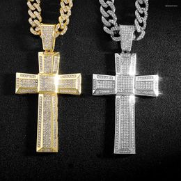 Pendant Necklaces Iced Out Cross Pedant Necklace With 4mm Rope Chain Hip Hop Exquisite Accessories Full Rhinestone Charm Jewellery For Men