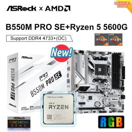 Motherboards New Asrock B550M Pro SE Motherboard Kit With AMD Ryzen 5 5600G R5 B550 placa mae AM4 DDR4 128GB PCIE 4.0 M.2 SATA 4733+(OC)MHz