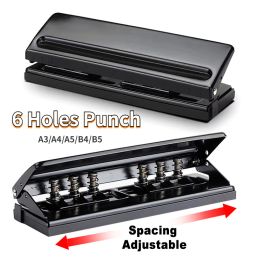 Punch Metal 6 Hole Punch Loose Leaf Puncher For A3/A4/A5/B4/B5 Paper Cutter Puncher School Office Binding Adjustable Stationery