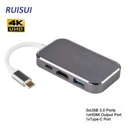 Hubs 5IN1 USB C Hub USB3.0 Type C to HDMICompatible Adapter 4K 60Hz 5 In 1 Out Converter For Macbook Pro Laptop Accessories