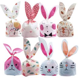 10/20pcs Rabbit Ear Bags Plastic Multi Cookie Candy Bags For Easter Party Biscuits Snack Baking Packing Kids Gifts Supplies