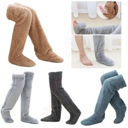 Women Socks Fluffy Stocking Winter Warm Cover Thick Woolen Pants Bed Long Home Over Knee