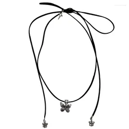 Pendant Necklaces Y2k Jewellery Butterfly Choker Necklace Tie-up Collar Chain For Women Teen Girls